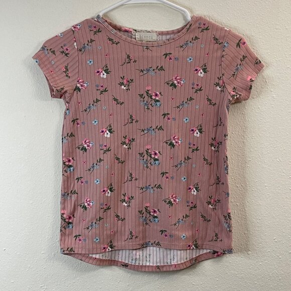 Btween Floral Pink Short Sleeve Ribbed Girls Shirt, Size 10 - Picture 2 of 8